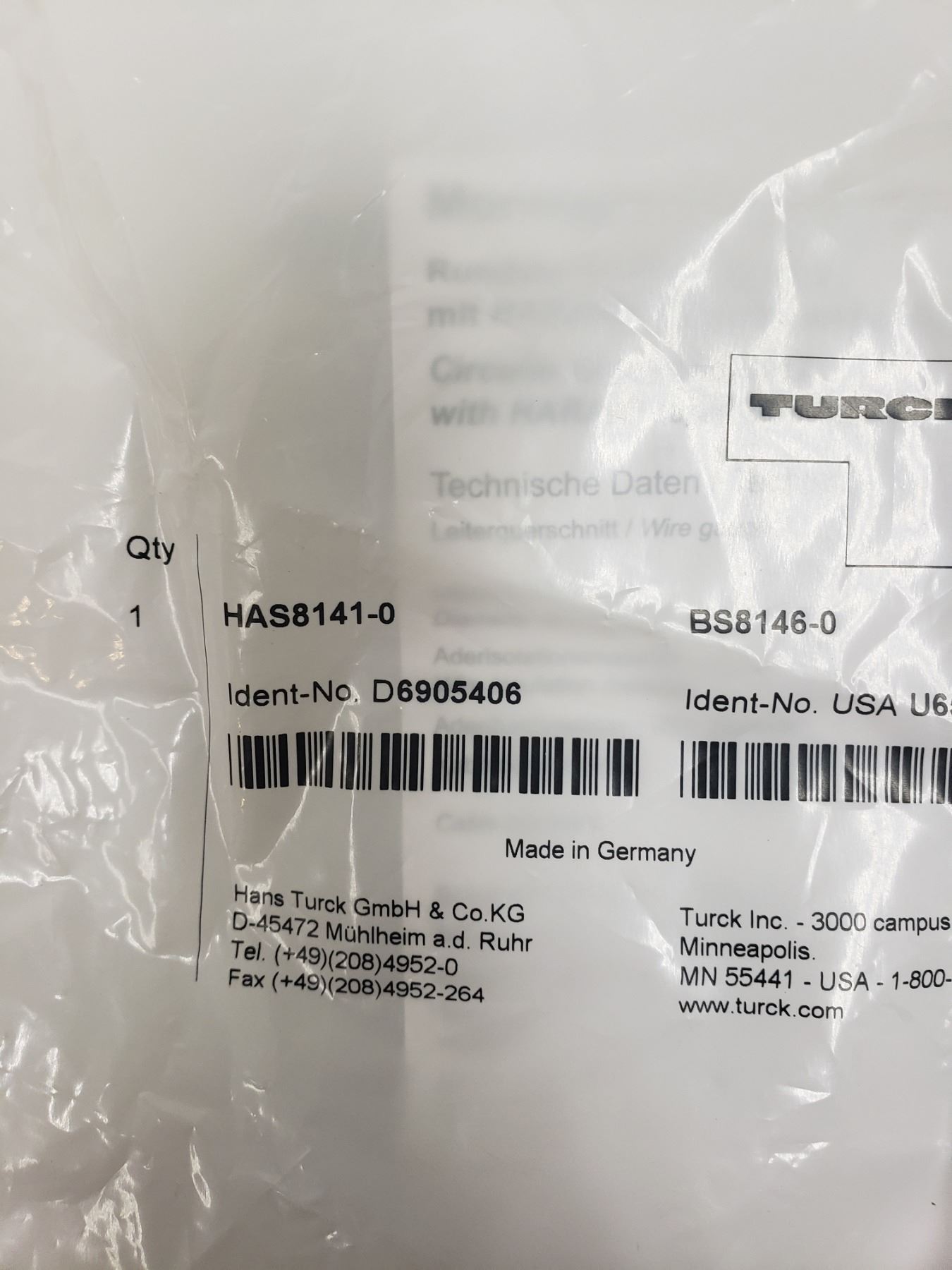 Bs8141 LOT OF MISC TURCK CMBSD 8141-0/PG9, BS 8141-0, HAS8141-0 SENSOR CONNECTOR