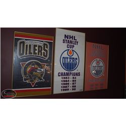 THREE FRAMED OILERS MEMORABILIA INCLUDING