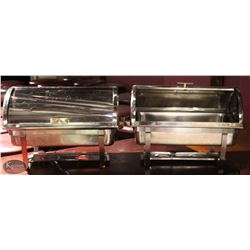 2 STAINLESS STEEL ROLL TOP CHAFING DISHES