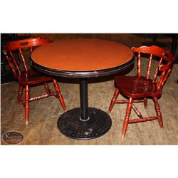 36" ROUND WOOD TABLE WITH 2 WOOD CHAIRS