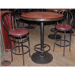 36  BAR HIGHT TABLE WITH FOOTRAIL & 2 SWIVEL HIGH