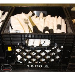 FULL CRATE OF SILVERWARE WARPED IN NAPKINS
