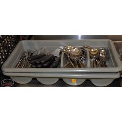 2 UTENSILS BUS TRAYS, ONE FULL OF ASSORTED