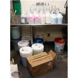 ASSORTED PAIL & JUGS OF DISHWASHING CHEMICALS