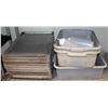 Image 1 : LOT OF BAKING PANS, PLASTIC TUBS, OIL BOTTLES &