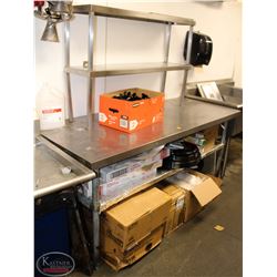STAINLESS STEEL WORK TABLE WITH DOUBLE OVER SHELF