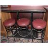Image 1 : 48" X 30" WOOD TABLE WITH 3 PADDED BAR STOOLS