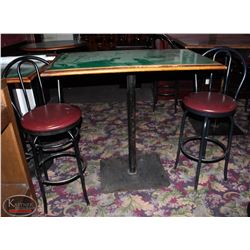 RECTANGULAR WOOD TABLE W/ 2 SWIVEL HIGH BACK BAR
