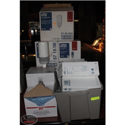 LARGE LOT OF TORK SOAP DISPENSERS & 3 BOXES OF