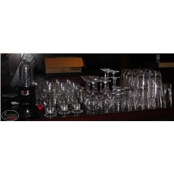 LOT OF BEER GLASSES, WINE GLASSES &