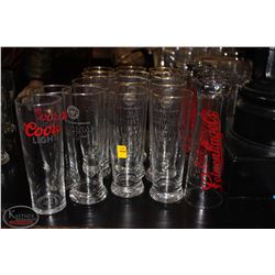 ASSORTED LOT OF TALL BEER GLASSES INCL. COORS