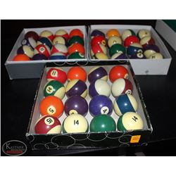 3 SETS OF POOL BALLS
