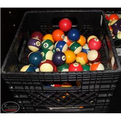 CRATE OF ASSORTED POOL BALLS