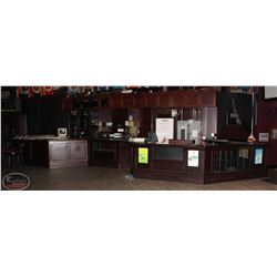 LARGE WOOD FRONT RECEPTION COUNTER W/ GLASS SHOW