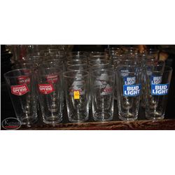 LOT OF ASSORTED BEER GLASSES INCL. BUB LIGHT,