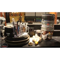 ASSORTED LOT OF ICE PAIL, BEER TAP HANDLES, MUGS,