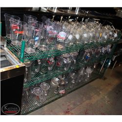 LARGE LOT OF 2 GREEN SHELVING UNITS W/ ASSORTED