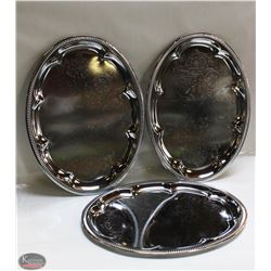 NEW OVAL TRAY 18" PLATED STEEL - LOT OF 3