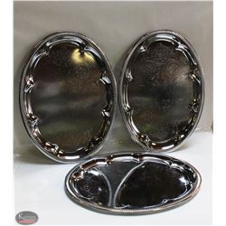 NEW OVAL TRAY 18" PLATED STEEL - LOT OF 3