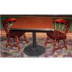 32" X 32" SQUARE WOOD TABLE W/ 2 WOOD CHAIRS