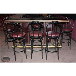 DOUBLE PEDESTAL BAR TABLE W/ BRASS FOOT RAIL &