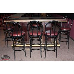 DOUBLE PEDESTAL BAR TABLE W/ BRASS FOOT RAIL &