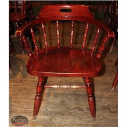 WOODEN ROUND LOW BACK WINDSOR ARMCHAIR
