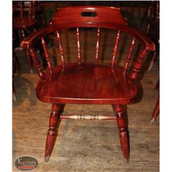 WOODEN ROUND LOW BACK WINDSOR ARMCHAIR