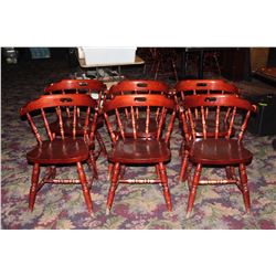 LOT OF 6 WOODEN ROUND LOW BACK WINDSOR CHAIR.
