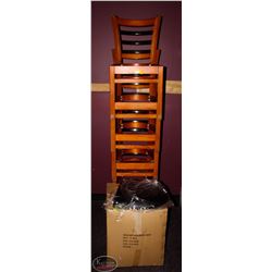 LOT OF 5 RESTAURANT CHAIRS W/ 8 NEW VINYL SEAT