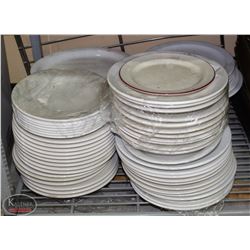 4 STACKS OF ASSORTED DISHWARE INCL. PLATES & BOWLS