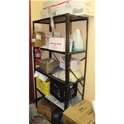 CONTENTS OF BLACK METAL STORAGE RACK INCL.