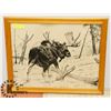 Image 1 : VINTAGE 1971 SIGNED CHARCOAL MOOSE SKETCH