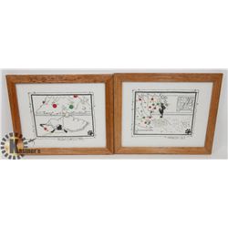 PAIR OF NEEDLE POINT CAT CHRISTMAS FRAMED ART