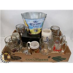 TEN LARGE BEER STEINS - GERMAN, AUSTRALIAN AND