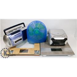 ESTATE BOX OF CLOCK RADIOS, BATHROOM SCALES AND