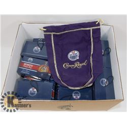 BOX FULL OF NEW OILER'S CROWN ROYAL