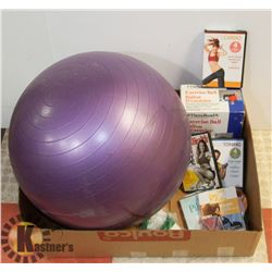 LARGE BOX W/2 EXERCISE BALLS, 5 DIFFERENT