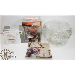 CARAMILK FONDUE SET, GLASS PUNCH BOWL, MODA