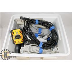 PLASTIC BIN OF SURGE PROTECTORS