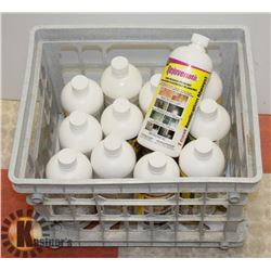 PLASTIC BIN OF REJUVENATE FLOOR RESTORER AND