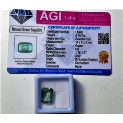 7)  NATURAL EMERALD CUT GREEN SAPPHIRE
