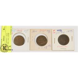 LOT OF 3 CANADA LARGE PENNIES-1905, 1910, 1859W