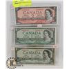 Image 1 : LOT OF 3 CANADA BANK NOTES 1954 $2 BILL, 1954 $1,