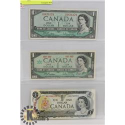 LOT OF 3 CANADA $1 BILLS 1954, 1967, 1973