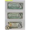 Image 1 : LOT OF 3 CANADA $1 BILLS 1954, 1967, 1973