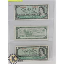 LOT OF 3 CANADA $1 BILLS 1954