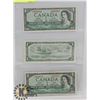 Image 1 : LOT OF 3 CANADA $1 BILLS 1954