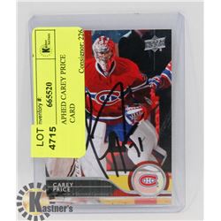 AUTOGRAPHED CAREY PRICE HOCKEY CARD