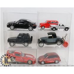 FLAT OF DIE CAST VEHICLES IN DISPLAYS